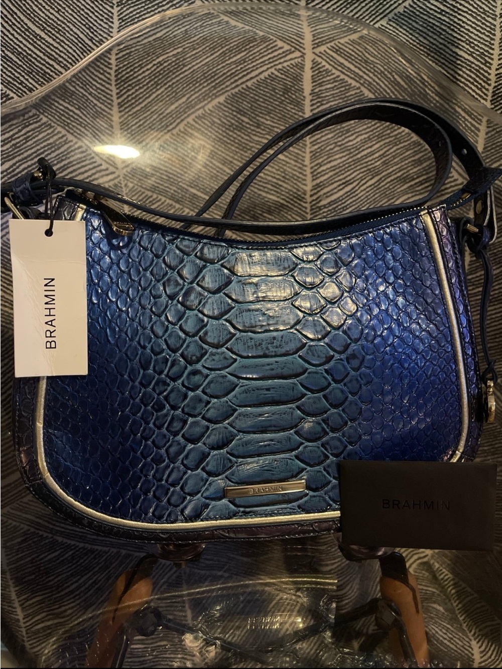 Brahmin Metallic Blue Ombre Embossed Crossbody - Picture 4 of 10